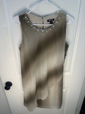 SLNY Taupe Ombré Beaded Chiffon Dress | Size 8 | Elegant Special Occasion Dress
